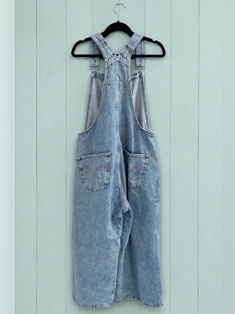 Levi’s Apron Wide Leg Denim Overalls Light Wash Size L - Picture 2 of 8